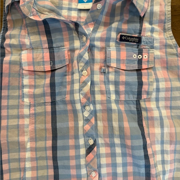 Columbia Women’s Plaid Sleeveless Cotton  Henley Dress Pockets Blue Pink Sz S - Picture 4 of 8